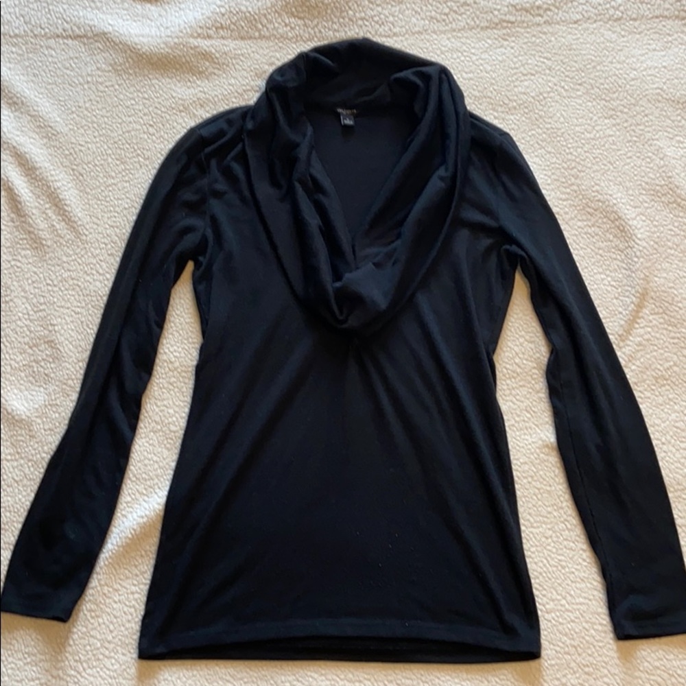 Ann Taylor black cowl V-neck marino wool sweater